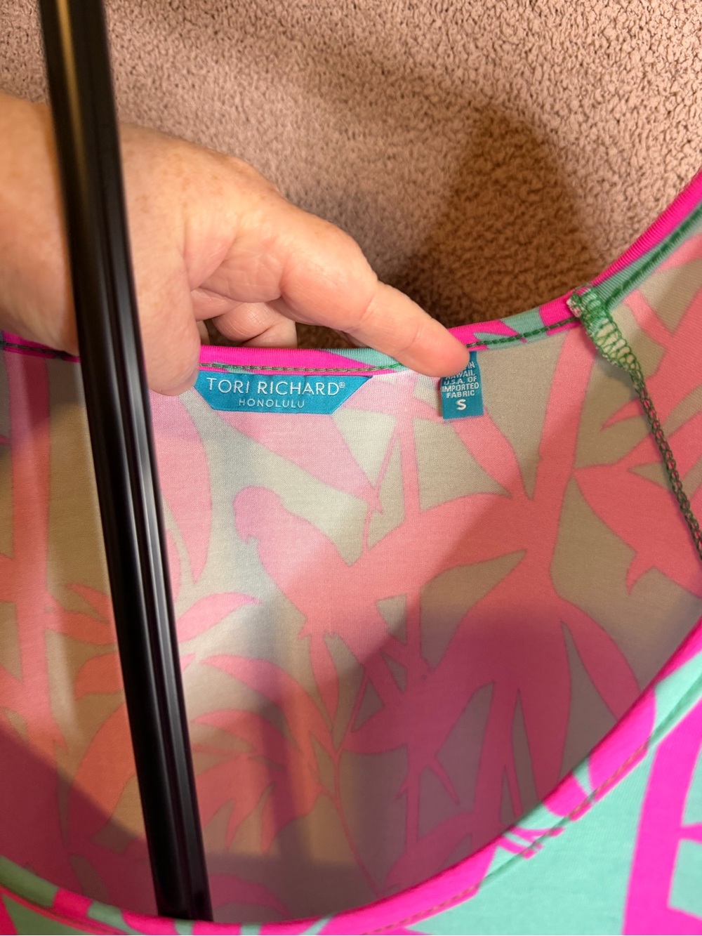 Tori Richard Pink & Aqua Tropical Print Women's Tunic - Picture 4 of 4